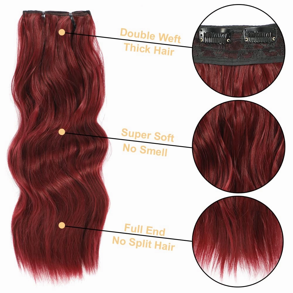 Clip In Red Hair Extensions Clip ins 20Inch Hair Extension Clip Red Hair Extensions Synthetic Thick Hair Piece for Women(Wine Red)
