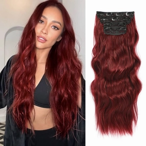 Clip In Red Hair Extensions Clip ins 20Inch Hair Extension Clip Red Hair Extensions Synthetic Thick Hair Piece for Women(Wine Red)