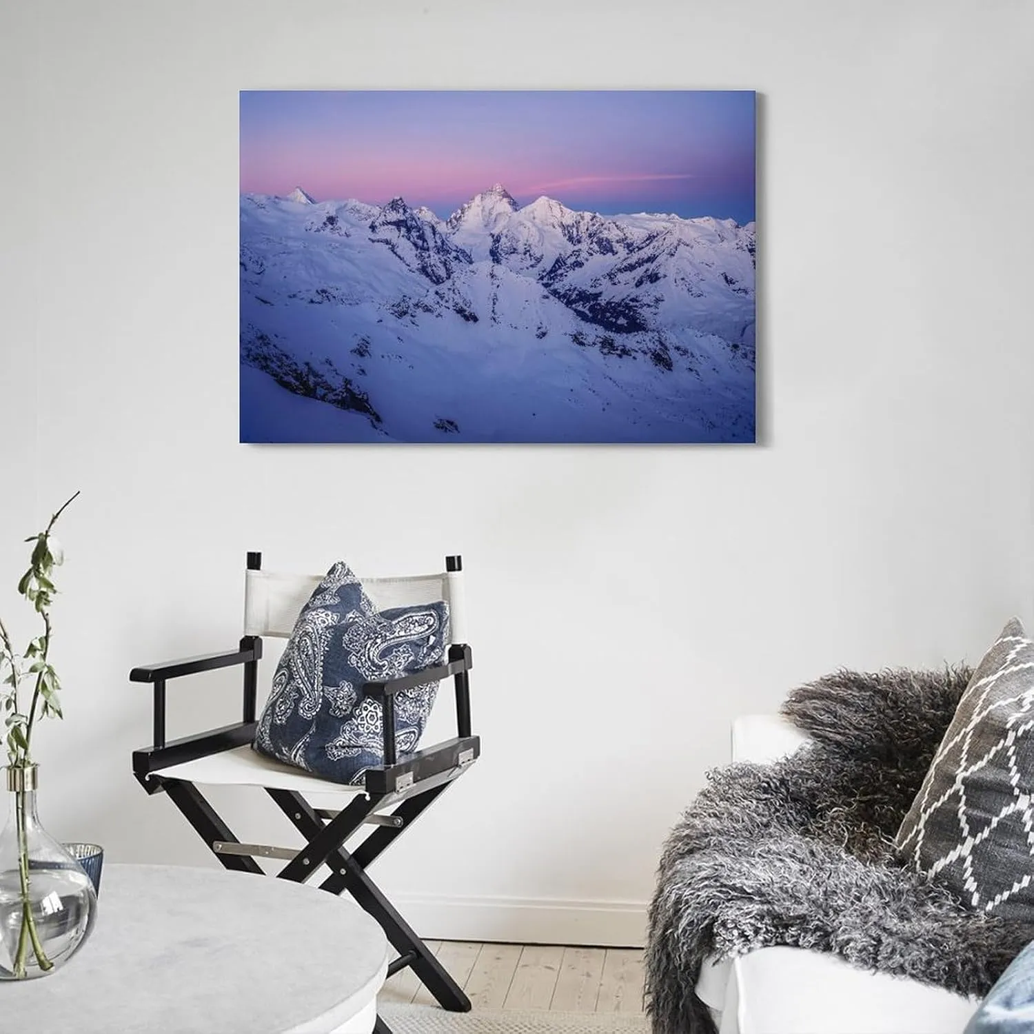 CLSYCYX A Snowy Mountain Range With A Pink Sky In The Background Canvas Art Poster And Wall Art Picture Print Modern Family Bedroom Decor Posters 16x24inch(40x60cm)