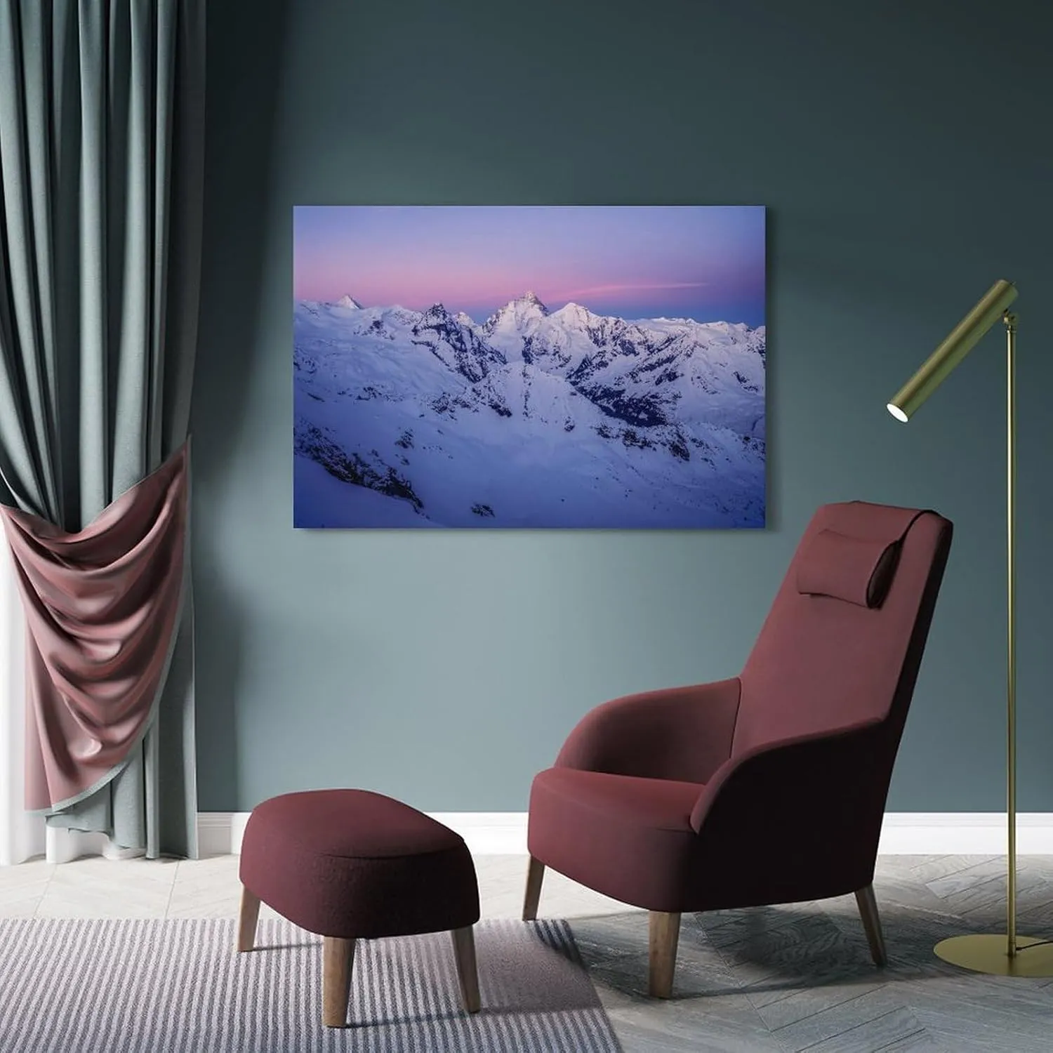 CLSYCYX A Snowy Mountain Range With A Pink Sky In The Background Canvas Art Poster And Wall Art Picture Print Modern Family Bedroom Decor Posters 16x24inch(40x60cm)