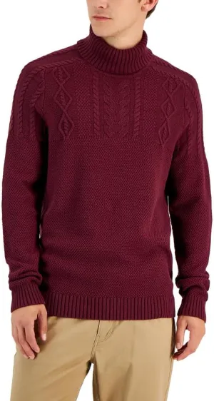 Club Room Mens Cable Knit Chunky Turtleneck Sweater Red L