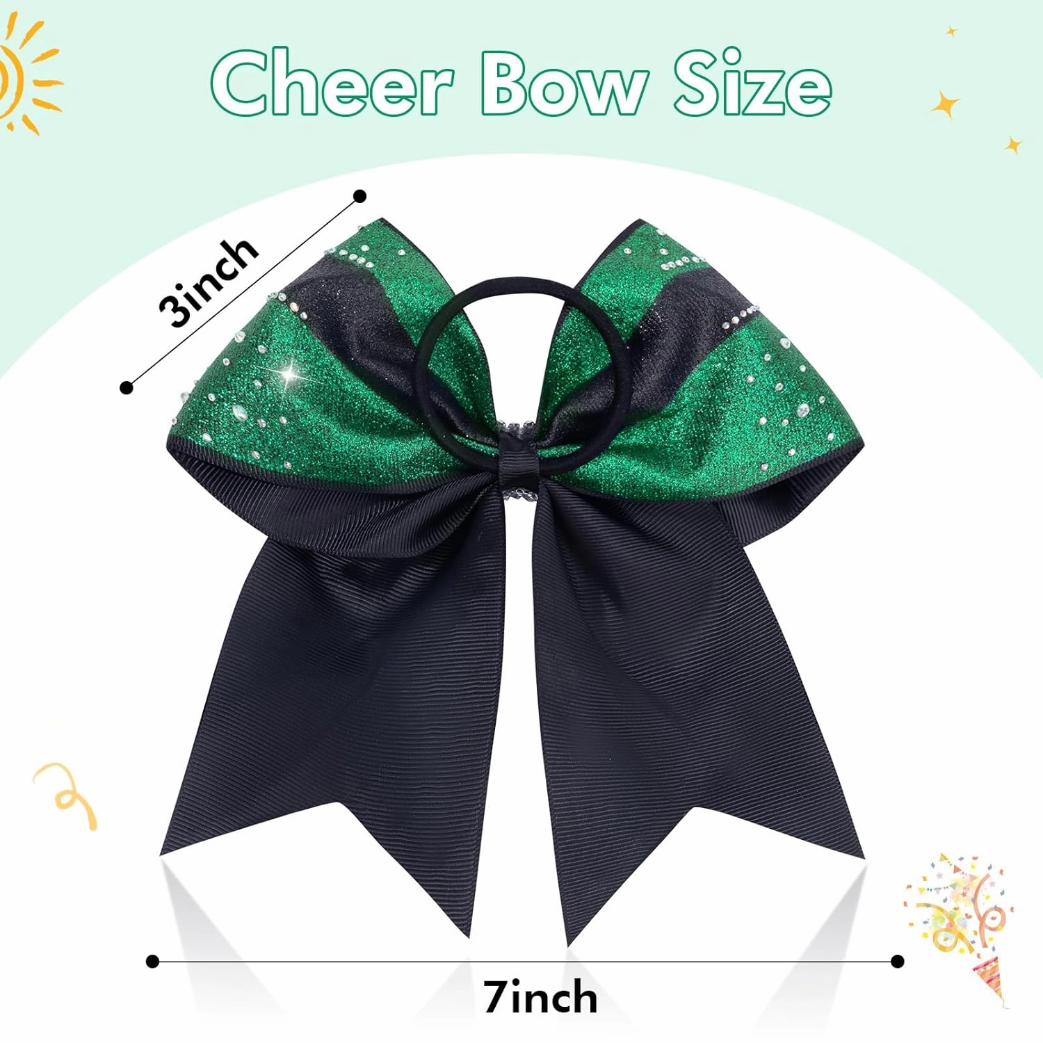 CN 6PCS Glitter Cheer Bows for Cheerleaders, Green Sparkly Large Hair Bows for Girls Cheerleading with Elastic Hair Ties，Cheer Hair Accessories for Softball Competition School Spirit