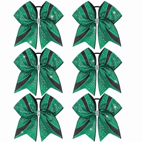 CN 6PCS Glitter Cheer Bows for Cheerleaders, Green Sparkly Large Hair Bows for Girls Cheerleading with Elastic Hair Ties，Cheer Hair Accessories for Softball Competition School Spirit