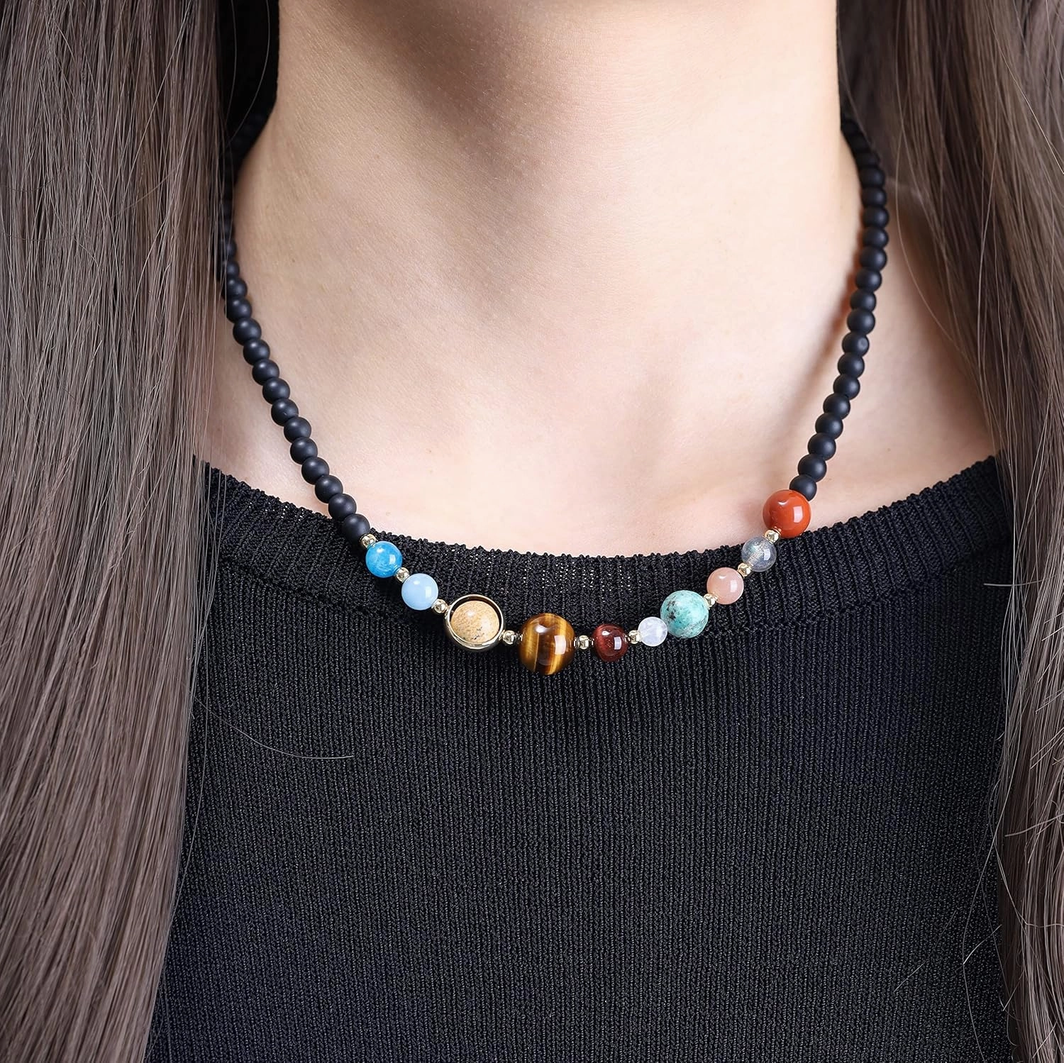 COAI Stone Beaded Solar System Necklace