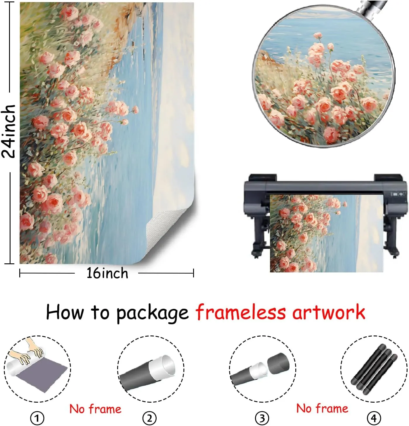 Coastal Wildflower Wall Art Blue Ocean Landscape Prints Vintage Pink Flower Pictures Beach Flower Painting Floral Scenery Wall Art Summer Floral Poster Coastal Botanical Prints Room 24x16inch Unframed
