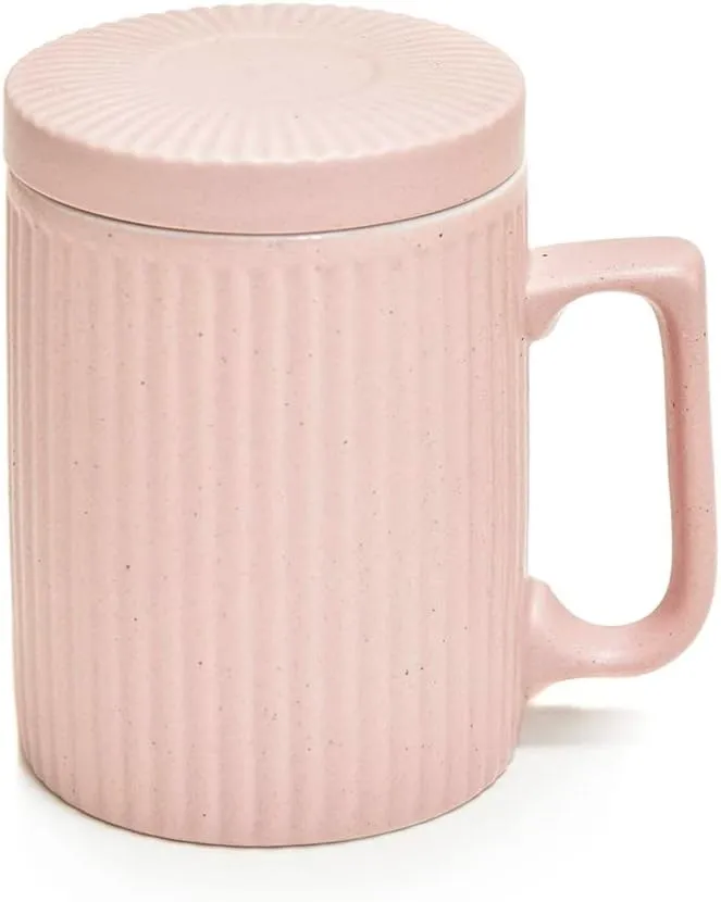 Coffee Mug with Lid, 12oz Coffee mug and Tea cup with Coaster - Suitable for Dishwasher and Microwave (Pink)