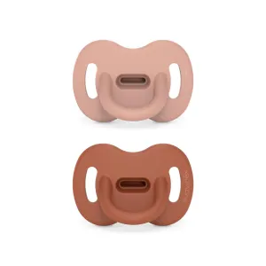 Color Essence SX PRO Silicone Baby Pacifier 2Pk, Made with 100% Soft Silicone, Baby Essentials Perfect for Breastfeeding Babies, Designed in Spain, 6-18 Mths, Nude/Orange