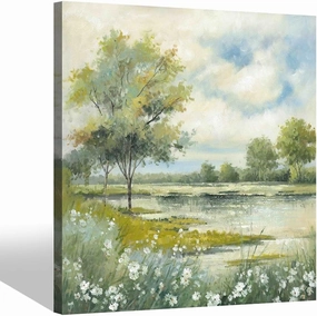 Color Play Lake Landscape Canvas Wall Art: Bedroom Nature Flower Scene Picture Print Modern Forest Tree Painting Artwork for Living Room Office Home Decor