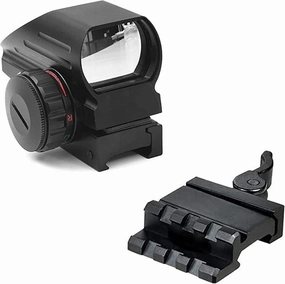 Combo of 2-1x22x33 Green Red Illumination Compact 4 Reticales Dot Reflex Sight with Elevation & Quick Detachable Base Mount with Lever Lock System Single Rail 3-Slot Angle 45 Degree Off-Set Mount