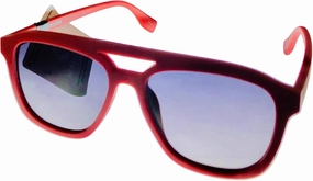 Converse Mens Matte Red Plastic Rectangle Top Brow Aviator Sunglass, Gradient Lens H108