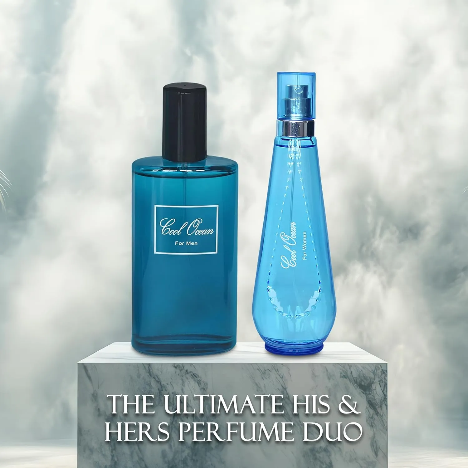 Cool Ocean Couple Set Perfume for Women/Men Eau De Parfum - Amber Floral Jasmine, Bourbon Vanilla & Woods Oriental-Floral Women/Men Cologne with a Modern Twist Elegant 100ml Bottle for Best Gift
