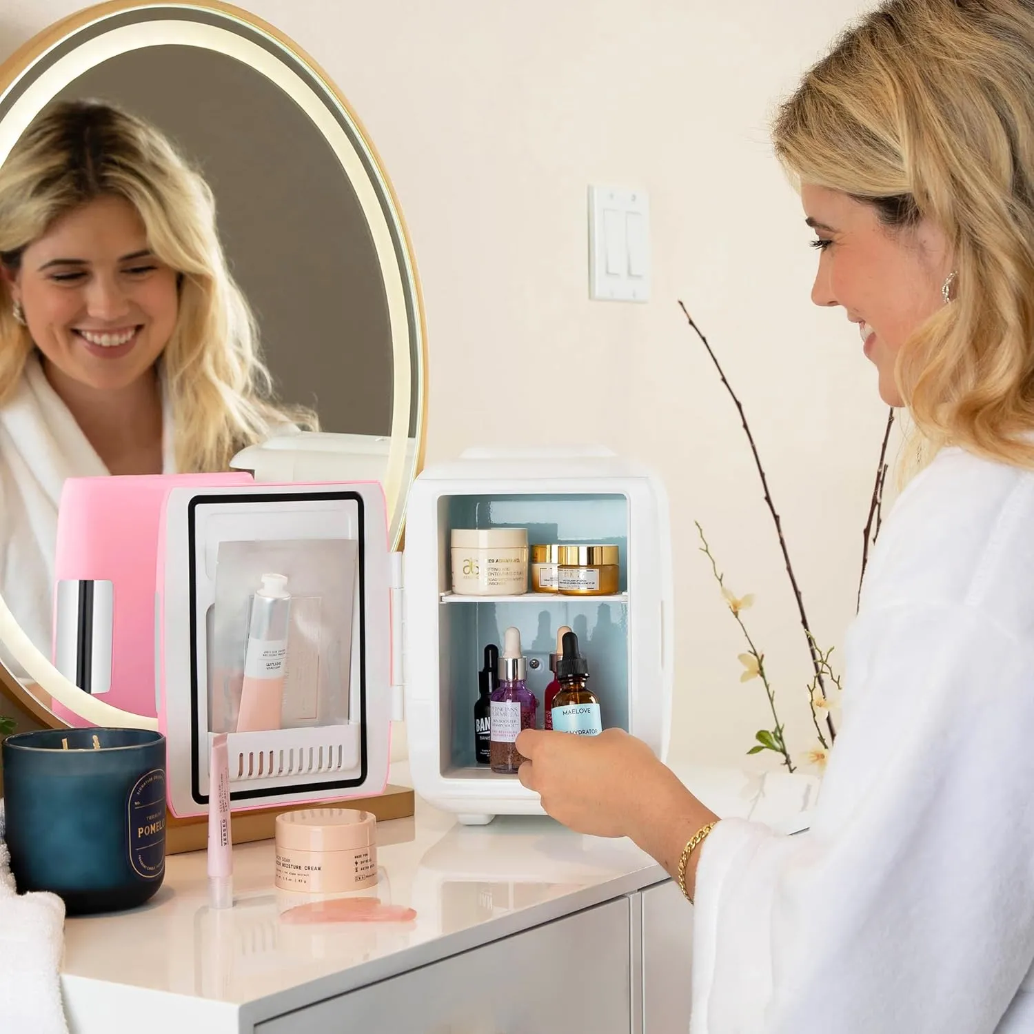 Cooluli Mini Fridge for Bedroom - Car, Office Desk & Dorm Room - Portable 4L/6 Can Electric Plug In Cooler & Warmer for Food, Drinks, Skincare Beauty & Makeup - 12v AC/DC & Exclusive USB Option, Pink
