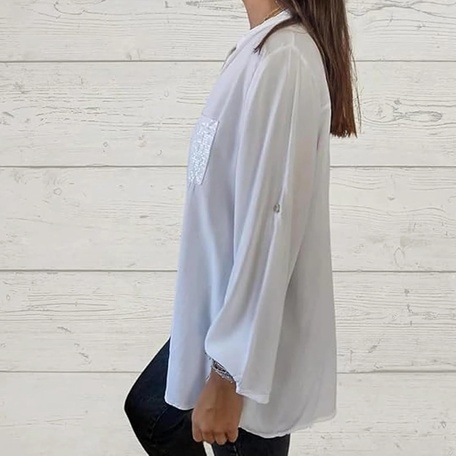 Cotton V-Neck Sequin Mid-Sleeve Casual Top,Glitter Sequin Short Sleeve V Neck Casual Tee Shirt Top for Women