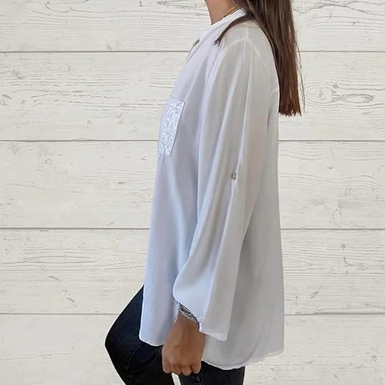 Cotton V-Neck Sequin Mid-Sleeve Casual Top,Glitter Sequin Short Sleeve V Neck Casual Tee Shirt Top for Women