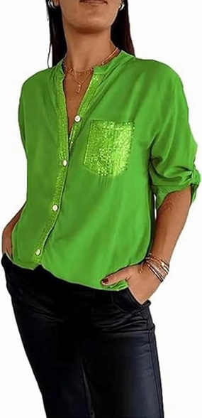 Cotton V-Neck Sequin Mid-Sleeve Casual Top,Glitter Sequin Short Sleeve V Neck Casual Tee Shirt Top for Women