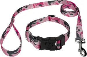 Country Brook Petz - Deluxe Pink and Grey Camo Dog Collar and Leash - Camouflage Collection Featuring Rugged Designs (5/8 Inch, Small)