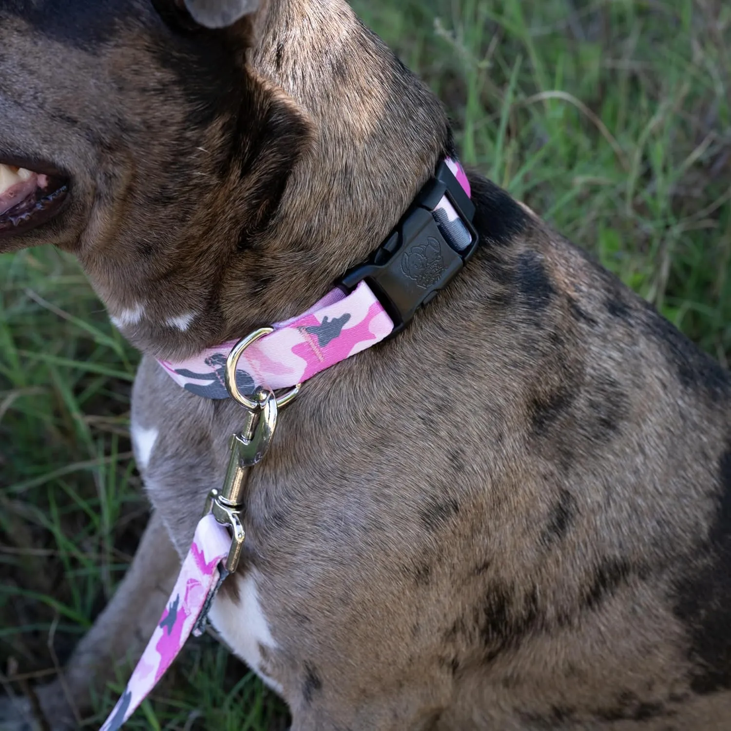 Country Brook Petz - Deluxe Pink and Grey Camo Dog Collar and Leash - Camouflage Collection Featuring Rugged Designs (5/8 Inch, Small)