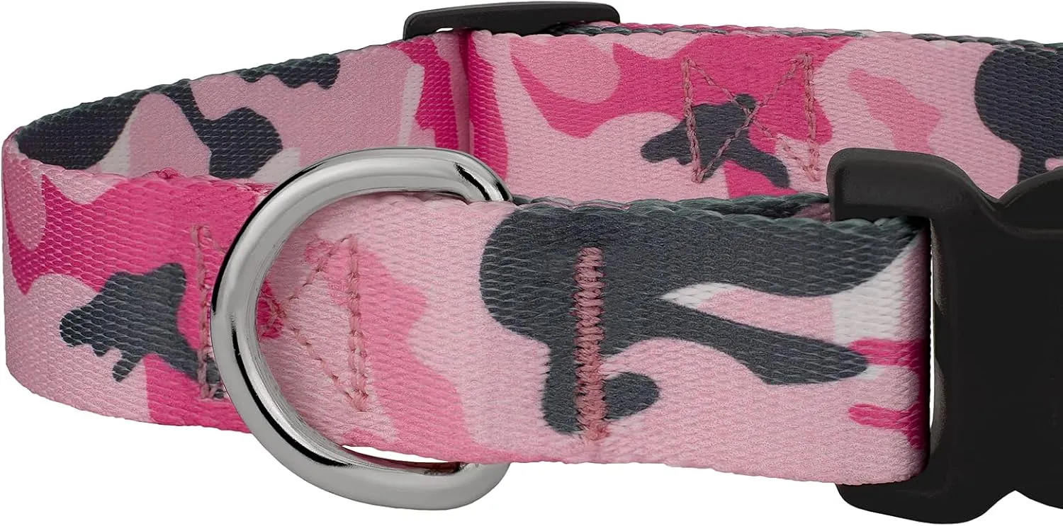 Country Brook Petz - Deluxe Pink and Grey Camo Dog Collar and Leash - Camouflage Collection Featuring Rugged Designs (5/8 Inch, Small)