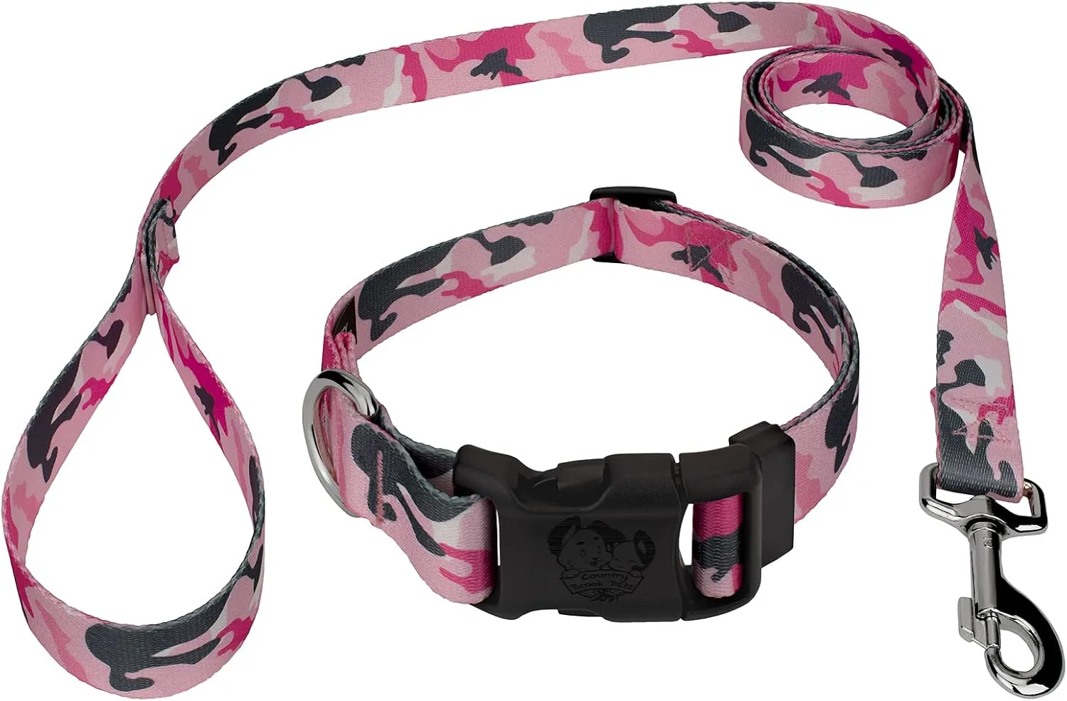 Country Brook Petz - Deluxe Pink and Grey Camo Dog Collar and Leash - Camouflage Collection Featuring Rugged Designs (5/8 Inch, Small)