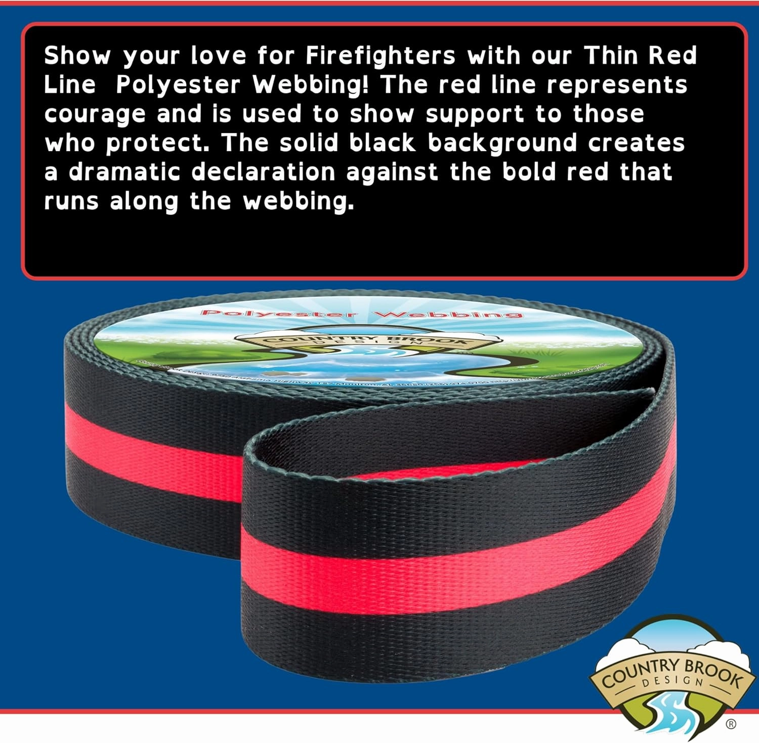 Country Brook Design - Thin Red Line Polyester Webbing