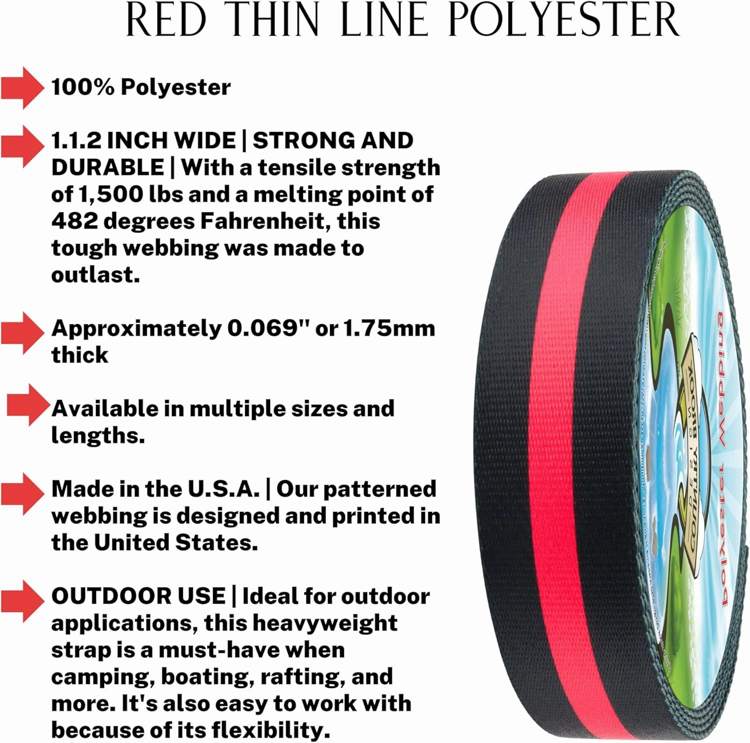 Country Brook Design - Thin Red Line Polyester Webbing