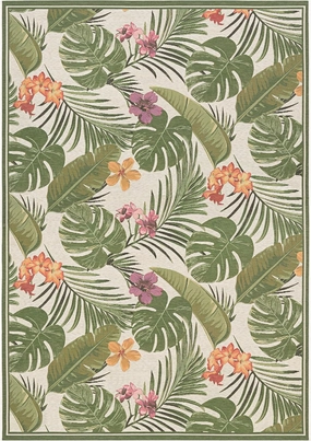Couristan Dolce Outdoor Area Rug - Flowering Fern 4' X 5'10" Rectangle in Ivory and Hunter Green Color, Hose Washable, Pet Friendly, Patio and Home Decor