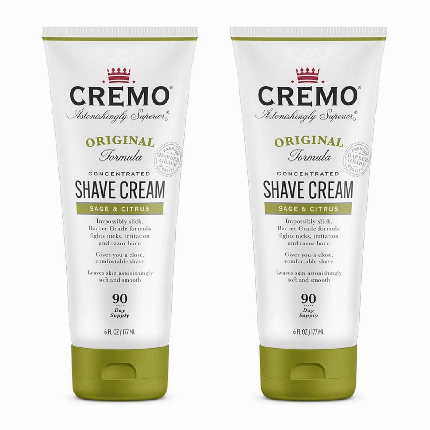 Cremo Barber Grade Sage & Citrus Shave Cream, Astonishingly Superior Ultra-Slick Shaving Cream Fights Nicks, Cuts and Razor Burn, 6 Fl Oz (2 Pack)