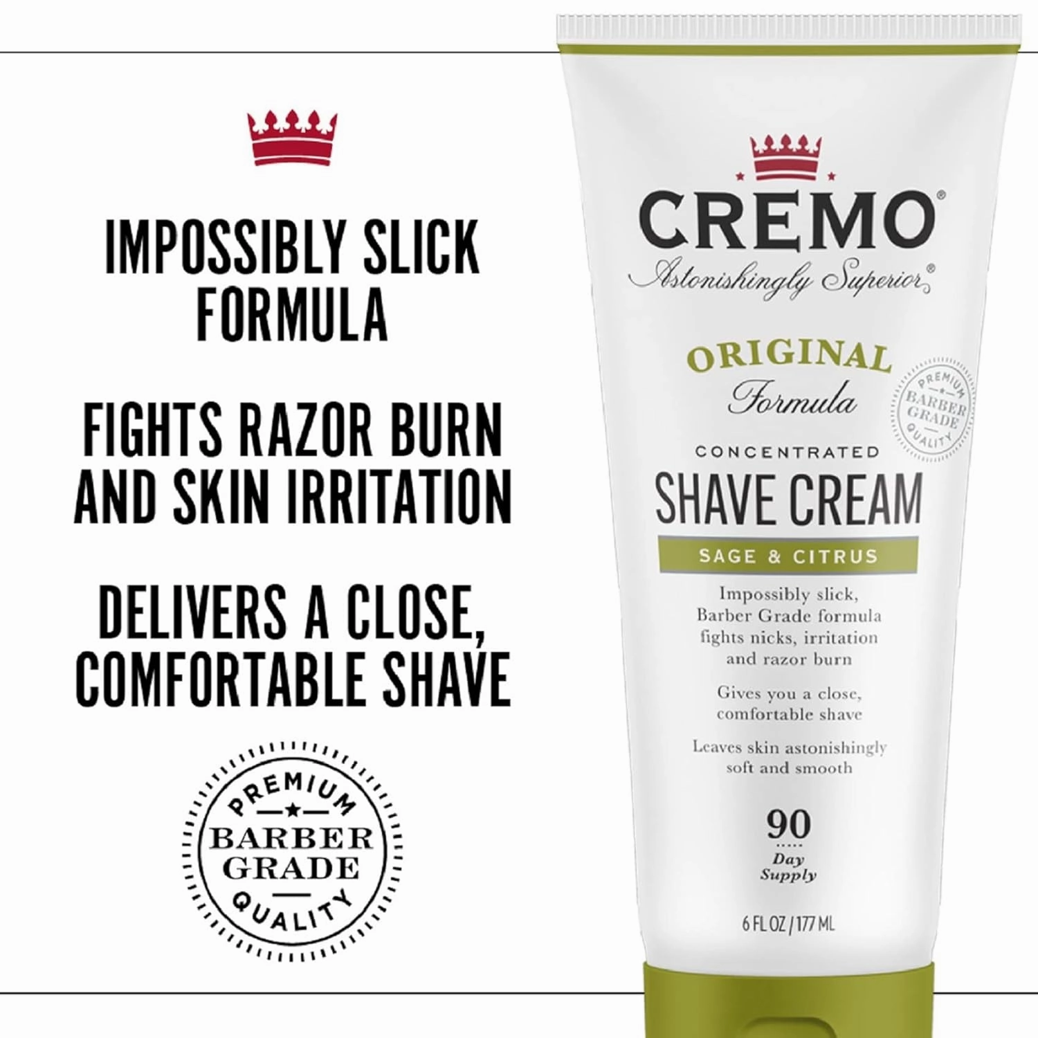 Cremo Barber Grade Sage & Citrus Shave Cream, Astonishingly Superior Ultra-Slick Shaving Cream Fights Nicks, Cuts and Razor Burn, 6 Fl Oz (2 Pack)