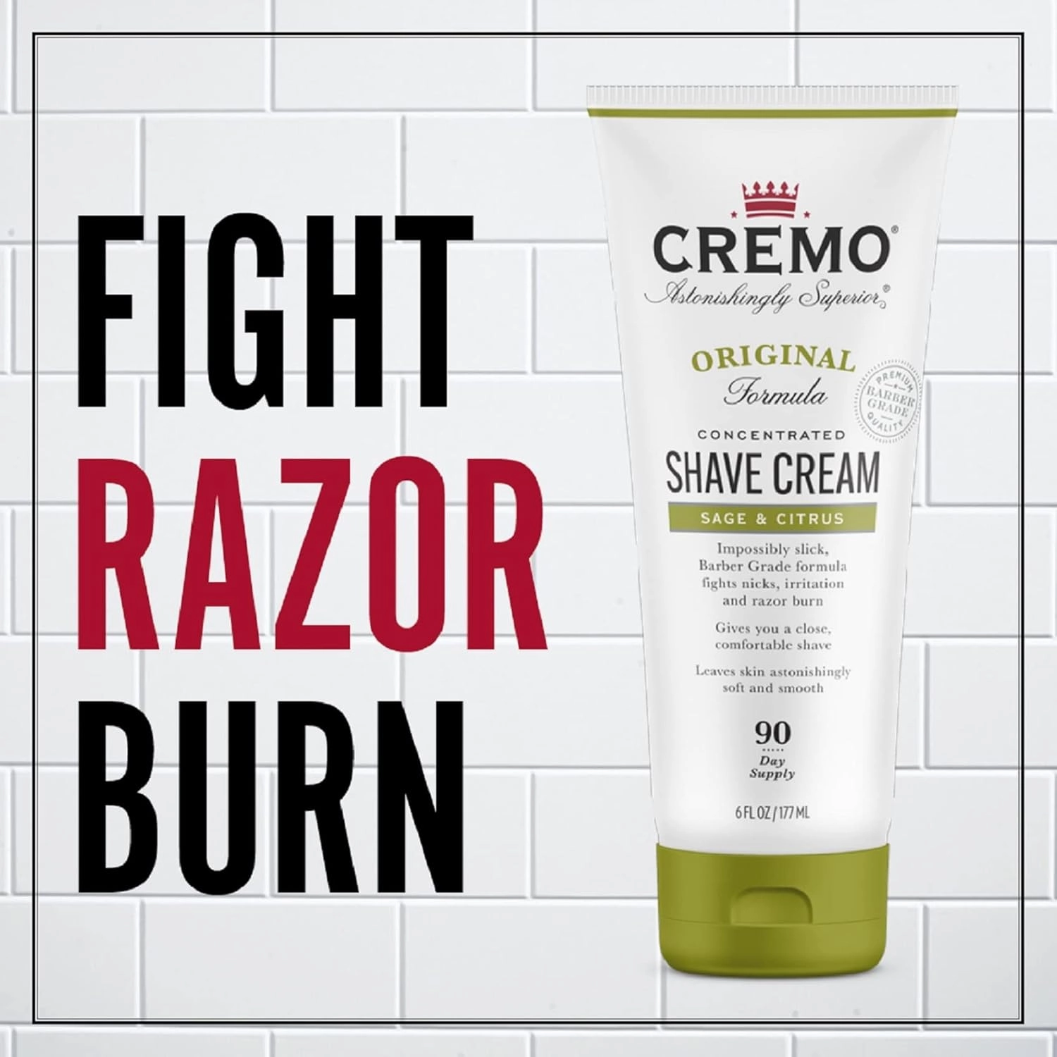 Cremo Barber Grade Sage & Citrus Shave Cream, Astonishingly Superior Ultra-Slick Shaving Cream Fights Nicks, Cuts and Razor Burn, 6 Fl Oz (2 Pack)
