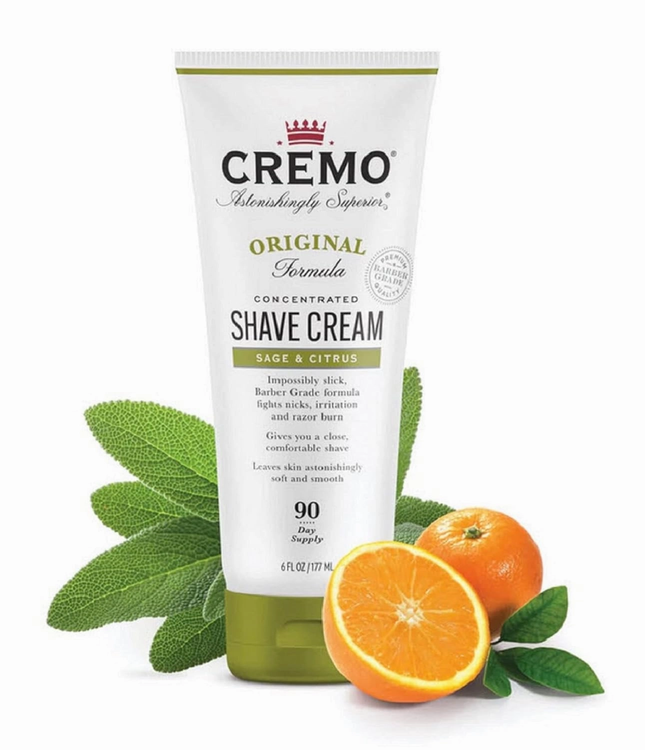 Cremo Barber Grade Sage & Citrus Shave Cream, Astonishingly Superior Ultra-Slick Shaving Cream Fights Nicks, Cuts and Razor Burn, 6 Fl Oz (2 Pack)