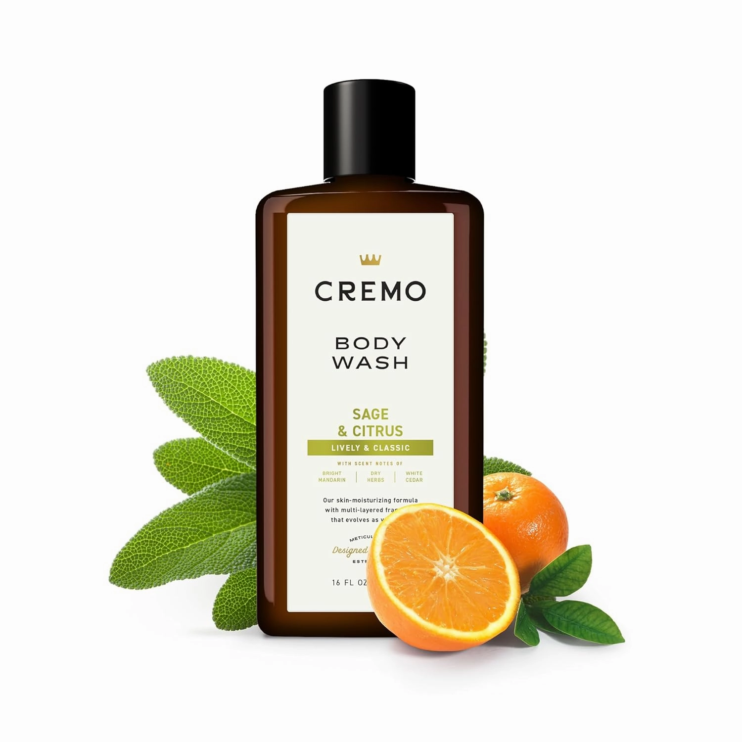 Cremo Rich-Lathering Sage & Citrus Body Wash, A Revitalizing Combination of Bright Mandarin, Dry Herbs and White Cedar, 16 Fl Oz (2-Pack)