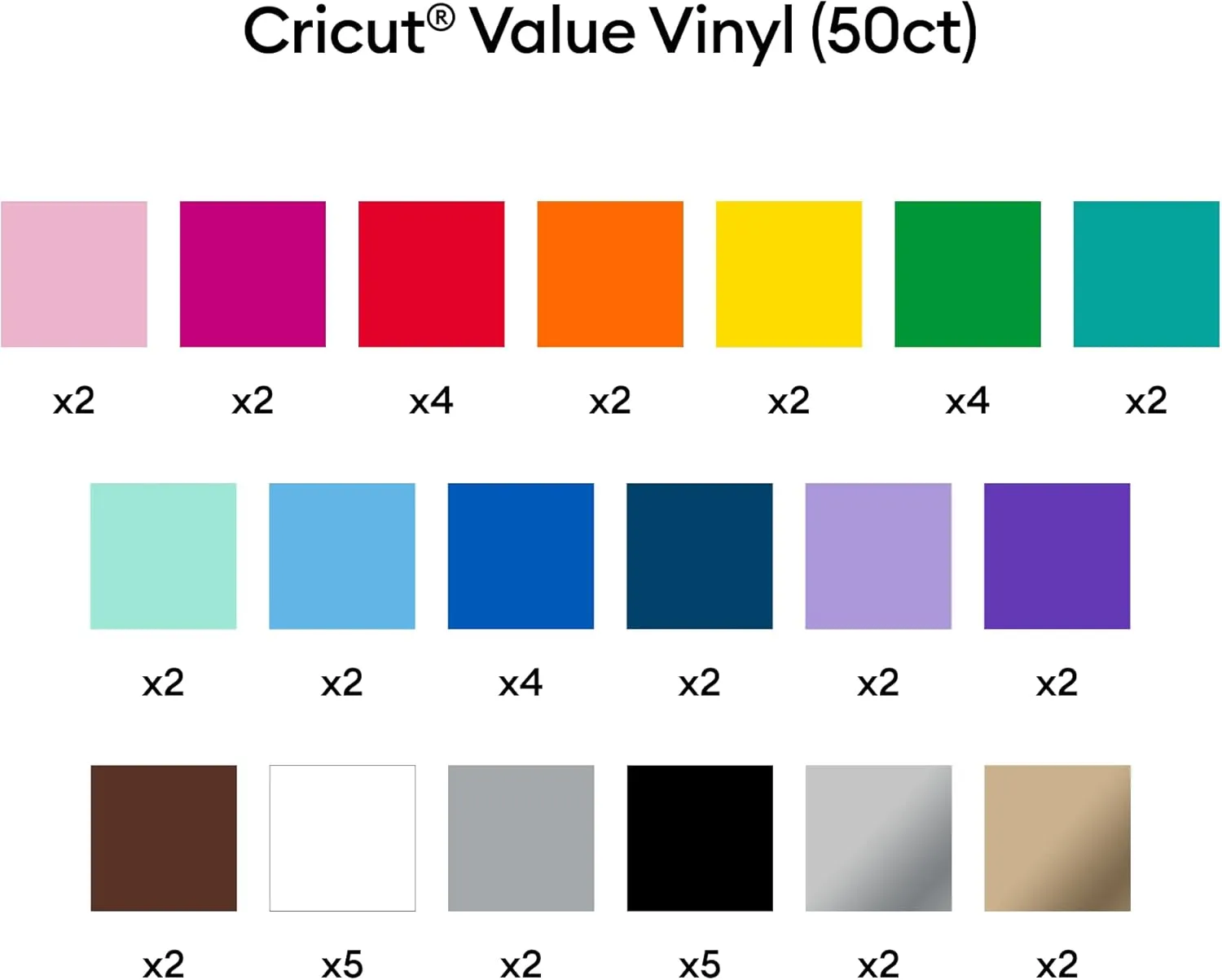 Cricut Value Permanent Vinyl - 50ft Rainbow Sampler, 12in x 12in Sheets (50 Count)
