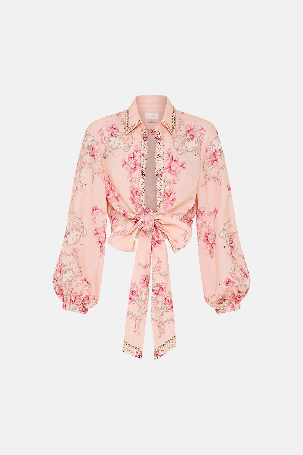 CROPPED WRAP SHIRT BLOSSOMS AND BRUSHSTROKES