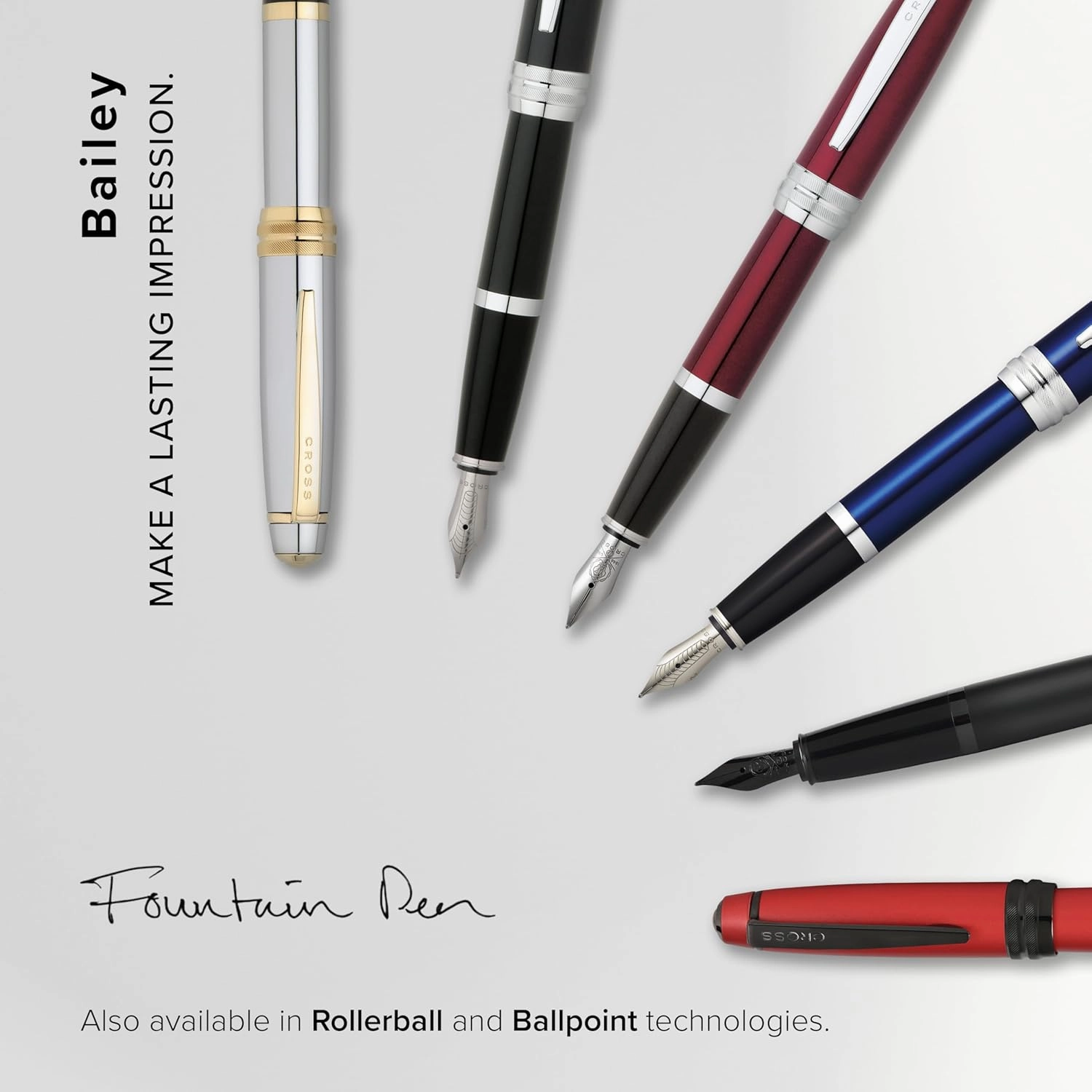 Cross Bailey Refillable Fountain Presented in a Premium Gift Box - Medium Point, Black Ink, Matte Red
