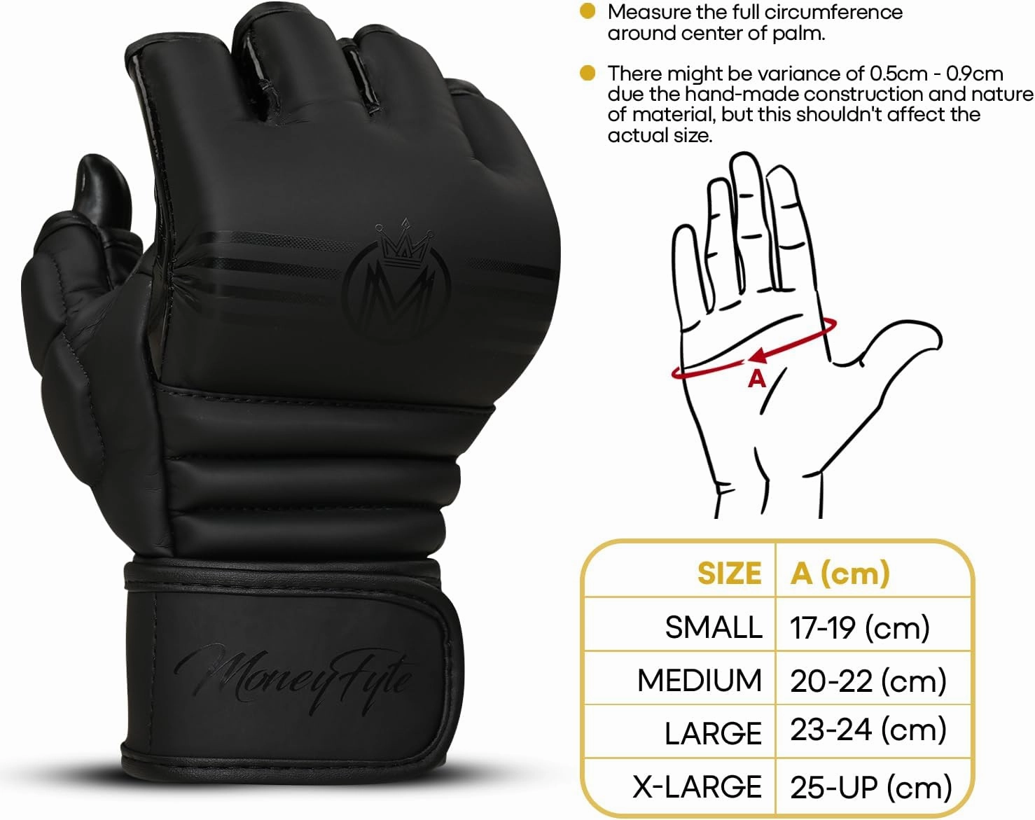 Crown MMA Gloves for Men & Women Martial Arts Punching Bag Gloves, UFC Grappling Fighting & Kickboxing Gloves Pre-Curved Half Finger Boxing Sparring Glove