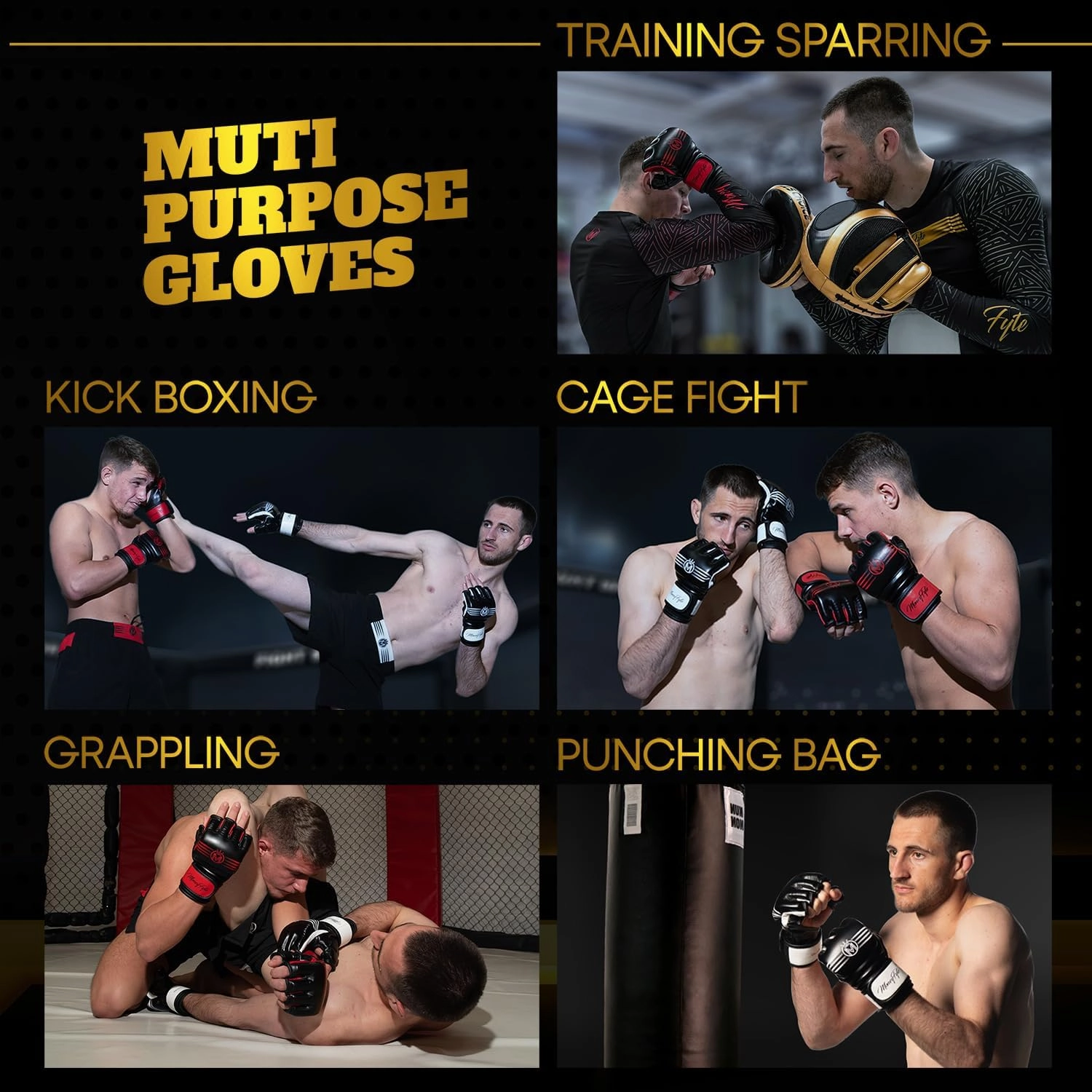 Crown MMA Gloves for Men & Women Martial Arts Punching Bag Gloves, UFC Grappling Fighting & Kickboxing Gloves Pre-Curved Half Finger Boxing Sparring Glove