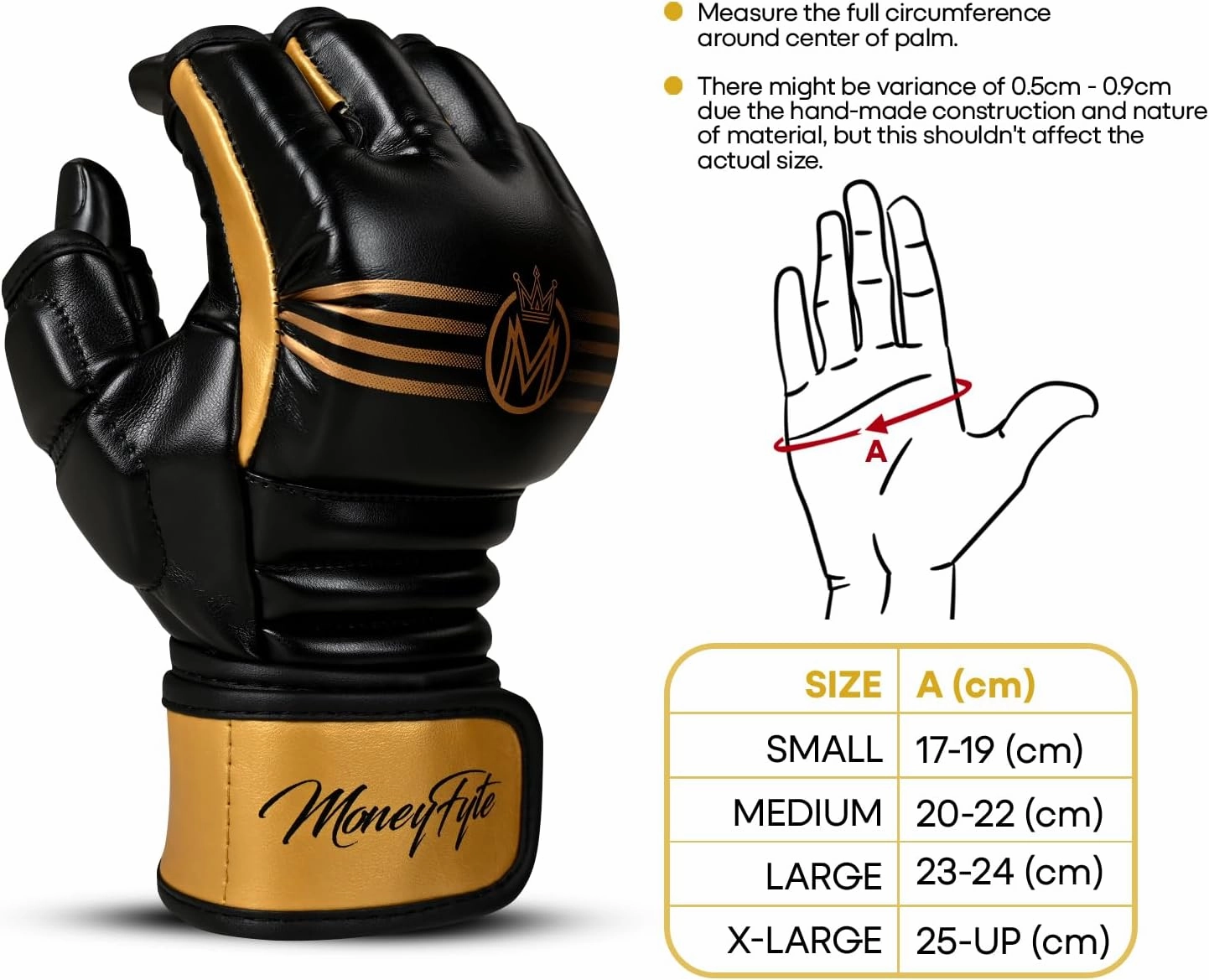 Crown MMA Gloves for Men & Women Martial Arts Punching Bag Gloves, UFC Grappling Fighting & Kickboxing Gloves Pre-Curved Half Finger Boxing Sparring Glove