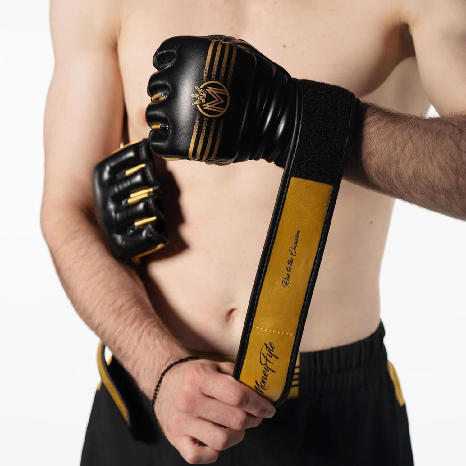 Crown MMA Gloves for Men & Women Martial Arts Punching Bag Gloves, UFC Grappling Fighting & Kickboxing Gloves Pre-Curved Half Finger Boxing Sparring Glove