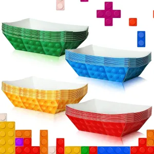 Ctosree 60 Pcs Building Block Favor Paper Food Trays Large Brick Theme Party Disposable Serving Tray Food Boats Nacho Trays Hot Dog Holder Concession Stand Supplies for Building Block Themed Party