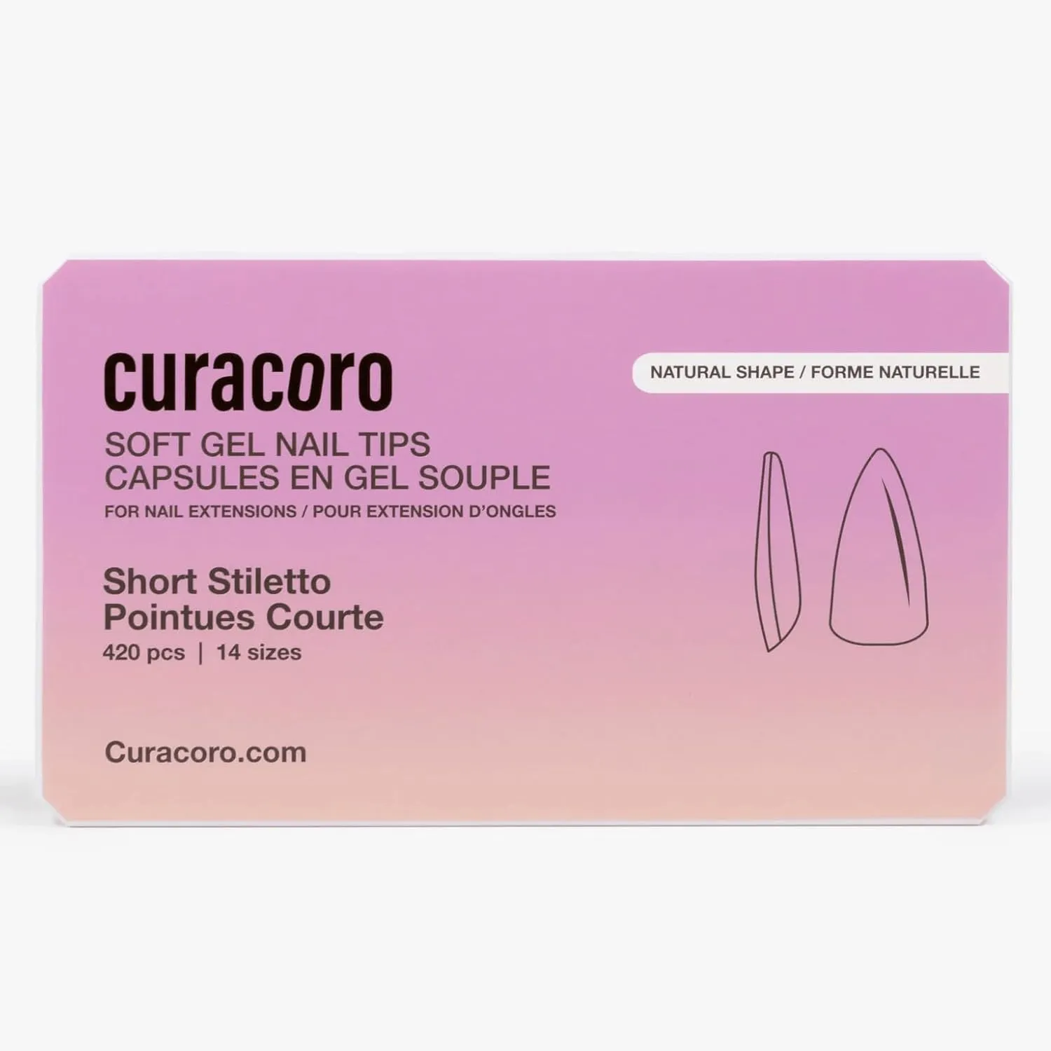 Curacoro Natural Nail Soft Gel Tips - 420Pcs Soft Gel Nail Extension, 14 Sizes Clear Full Cover Acrylic Tips, Long-Lasting Salon Quality, Easy to Wear & Natural Look