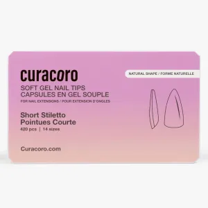 Curacoro Natural Nail Soft Gel Tips - 420Pcs Soft Gel Nail Extension, 14 Sizes Clear Full Cover Acrylic Tips, Long-Lasting Salon Quality, Easy to Wear & Natural Look