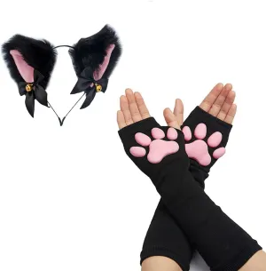 Cute Cat Paw Mittens Gloves, Kawaii Cat Cosplay Kawaii Soft 3D Toes Beans Fingerless Cat Claw Paws Pad Sleeve