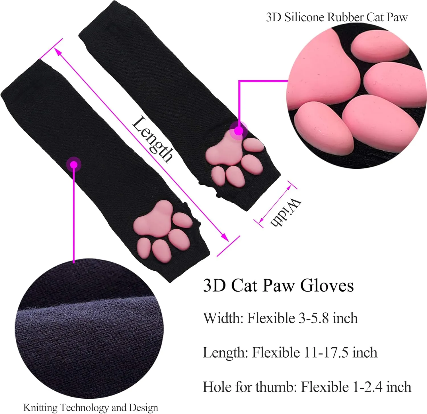 Cute Cat Paw Mittens Gloves, Kawaii Cat Cosplay Kawaii Soft 3D Toes Beans Fingerless Cat Claw Paws Pad Sleeve