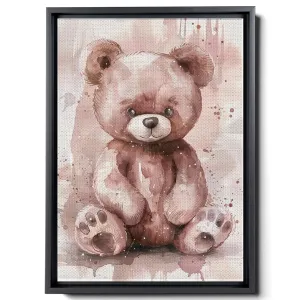 Cute Teddy Bear Watercolor, Simple Animal Design, In The Style Of Light Emerald And Light Brown, Light Pink And Dark Gray, Mural, Charming Characters, Canvas Prints