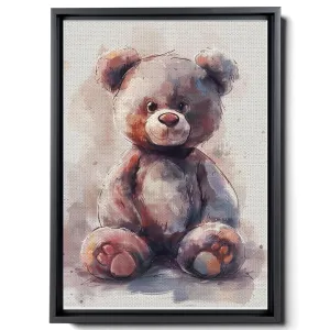 Cute Teddy Bear Watercolor, Simple Animal Design, In The Style Of Light Emerald And Light Brown, Light Pink And Dark Gray, Mural, Charming Characters, Canvas