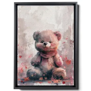 Cute Teddy Bear Watercolor, Simple Animal Design, In The Style Of Light Emerald And Light Brown, Light Pink And Dark Gray, Mural, Charming Characters, Canvas
