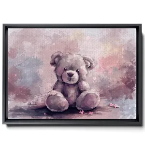 Cute Teddy Bear Watercolor, Simple Animal Design, In The Style Of Light Emerald And Light Brown, Light Pink And Dark Gray, Mural, Charming Characters, Decor Canvas