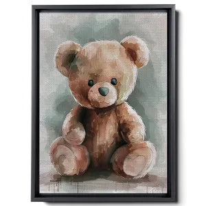 Cute Teddy Bear Watercolor, Simple Animal Design, In The Style Of Light Emerald And Light Brown, Light Pink And Dark Gray, Mural, Charming Characters, Decor Canvas