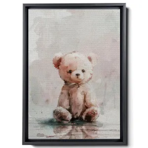 Cute Teddy Bear Watercolor, Simple Animal Design, In The Style Of Light Emerald And Light Brown, Light Pink And Dark Gray, Mural, Charming Characters, Decor Canvas