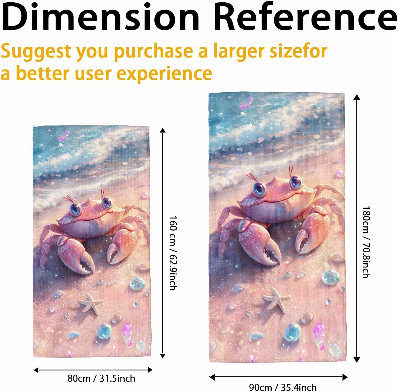 Cute Crab Beach Towel Peach Cartoon Ocean Creatures Towel, Quick Dry Soft Absorbent Sand Free Lightweight Beach Blanket, Summer Vacation Pool Picnic Essential 62x31 Inch